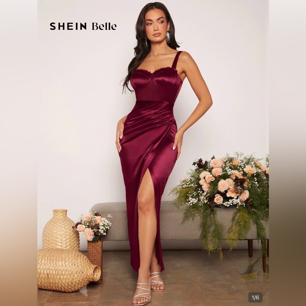 SHEIN Belle Wine Maxi Dress